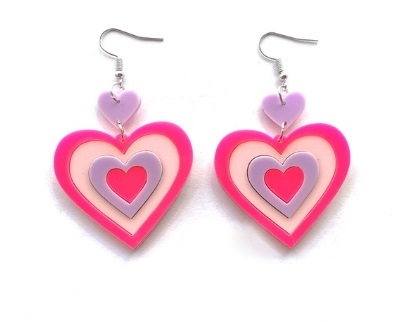 Øreringe - Store hjerter - skønne hjerteøreringe i lyserød/lilla/pink 